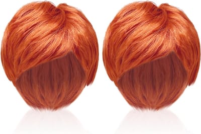 Korte Gemberkleurige Wigs voor Mannen - Punk Rock Star Kostuum Accessoire voor Feest, Carnaval en Halloween (2 Stuks)