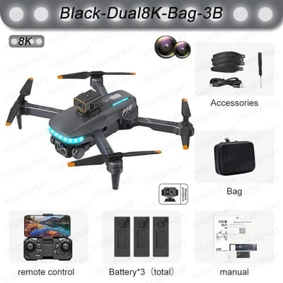 P14 Max Drone 8K HD GPS Professionele UAV Intelligente obstakelvermijding Opvouwbare dubbele camera Borstelloze mini-vliegtuigen 5000M Dual 8K 3B zwart