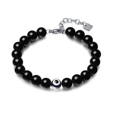 Twice As Nice Armband in edelstaal, zwarte stenen met oogje Zilverkleurig 18cm+3cm