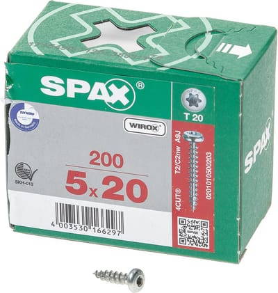 Spax - Spaanplaatschroeven - Torx 20 Bolkop - 5 x 20mm - Voldraad - WIROX (200 stuks)