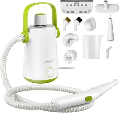 COSTWAY Handstoomreiniger 1000 W en 300 ml watercapaciteit en 10 accessoiresets Steamshot Steam Cleaner stoomreiniger voor alles tapijten ramen bekleding badkamer groen