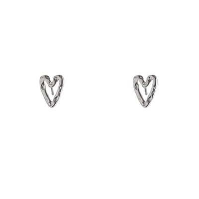 Go Dutch Label Oorknoppen Hammered Heart Stud Zilverkleurig