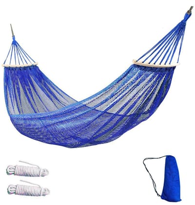 Hangmat - Eenpersoonshangmat - Hangmatschommel - Meshhangmat - Buitenschommel - Kampeeraccessoires - Hangmatten voor kamperen en tuin - 255*130 cm - blauw