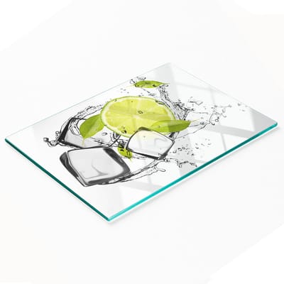 Decoratieve glazen snij- en serveerplank met limoen-ijsmotief, 80x52 cm