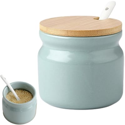 Dailygoods- Suikerpot met lepel - Keramische Suikerkom 300 ml - Suikercontainer met Deksel - Kruidenset - Moderne Suikerhouder - Hoogwaardig Keramiek - Opbergpot