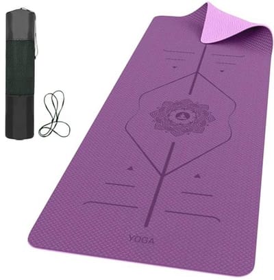 Dikke Yogamat 6 mm met Uitlijningslijnen en Antislipoppervlak, Ideaal voor Yoga, Pilates of Fitness
