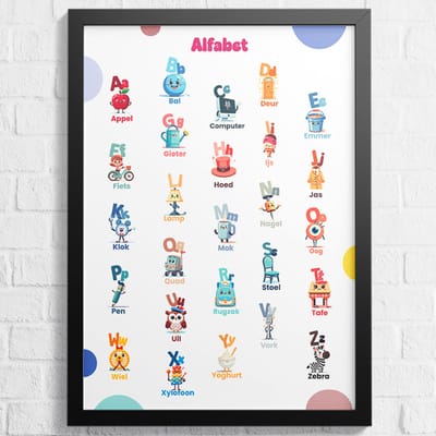 Alfabet Poster – ABC - Letters Leren - voor Kinderen – Formaat 43x61 cm - Educatieve Poster – Speels en Leerzaam - School posters