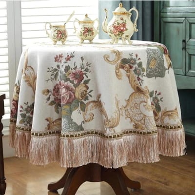 Europese Luxe Ronde Tafelkleden Roos Jacquard Eettafelkleed Kwasten Retro Chenille Tafelkleed Bruiloft Feest Evenementen Thuis 140cm-Round