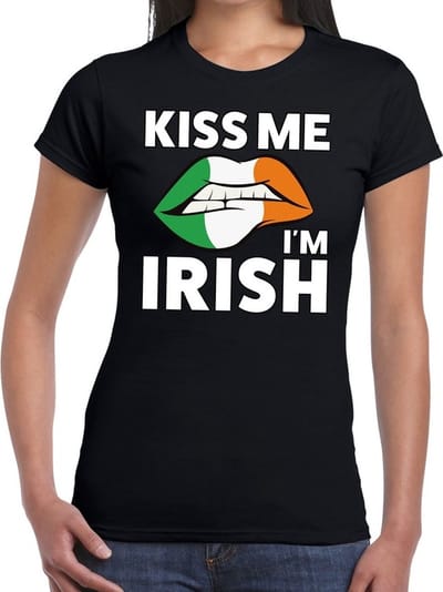 Kiss me i'm Irish t-shirt zwart dames - feest shirts dames XS