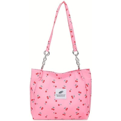 Sac à bandoulière simple grande capacité en nylon, motif matelassé à fleurs, avec bandoulière fixe, fermeture éclair, style décontracté rose