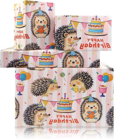 Cadeaupapier Vellen - Inpakpapier Set - Feestelijke Geschenkverpakking - Schattige Egel Patronen - 6 Vellen 70x50cm - Multicolor