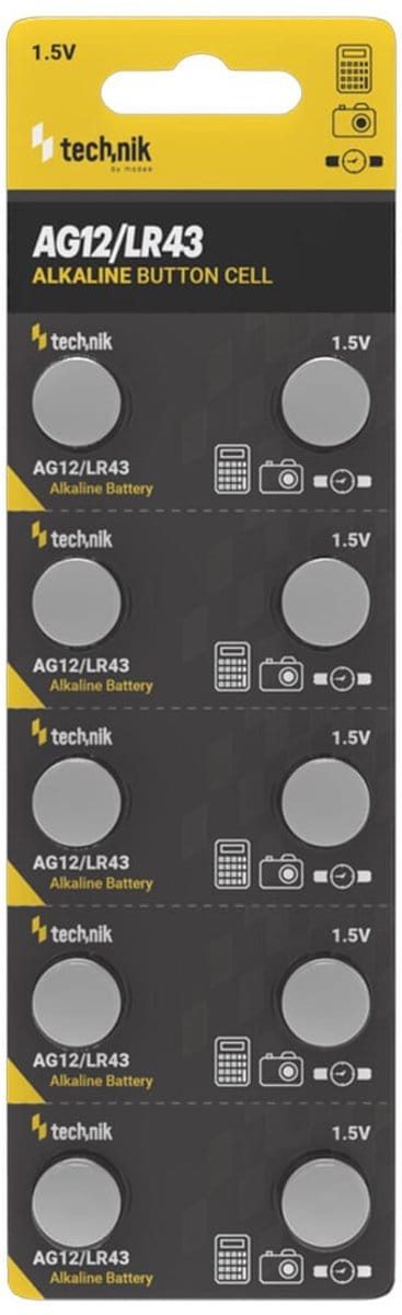 Technik Knoopcel Batterijen AG12 / LR43 / 186 / 386 - 1.5V - Alkaline - Blister van 10 stuks