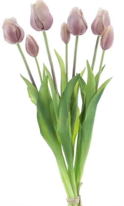 Bellatio Design Kunst tulpen boeket Sally - 7x stuks - zacht lila - real touch - 47 cm