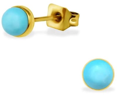 Aramat Jewels | Oorbellen | Turquoise Stalen Oorbellen goudkleur | 5mm | | | | Kinderen, Volwassenen | Verkleurd niet