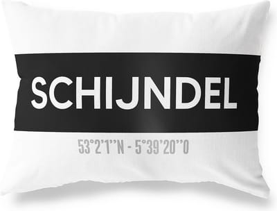 Tuinkussen SCHIJNDEL - NOORD-BRABANT met coördinaten - Buitenkussen - Bootkussen - Weerbestendig - Jouw Plaats - Studio216 - Modern - Zwart-Wit - 50x30cm