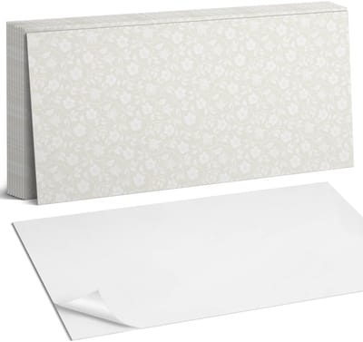 Coloray Plaktegels - Bloemenpatroon op de achtergrond Zelfklevende Wandtegels - 40 cm x 20 cm - Romig Plaktegels - 10 stuks - Rechthoek PVC Tegels - Plaktegels Badkamer - Vloertegels Zelfklevend - Vinyl Tegels Zelfklevend - Portugese Tegels