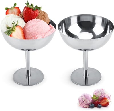 longziming -RVS Dessertbekers 160 ml – Dessertbeker – Set van 2 IJsbekers voor Sorbet, Mousse en Fruitsalade – Roestvrijstalen Dessertschalen 10×6×11 cm voor Thuis en Horeca