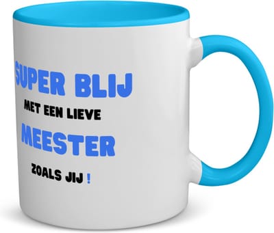Akyol - super blij met een lieve meester zoals jij koffiemok - theemok - blauw - Meester - de liefste meester - verjaardag - cadeautje voor meester - meester artikelen - kado - geschenk - collega's - 350 ML inhoud