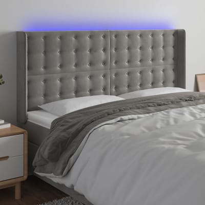 vidaXL - Hoofdbord - LED - 183x16x118/128 - cm - fluweel - lichtgrijs