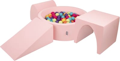 KiddyMoon schuimspeelplaats met rond ballenbad (200 ballen) ballenbakken voor baby's speelbad hindernisbanen, made in the eu, roze:lichtgroen/geel/turquoise/oranje/donkerroze/violet