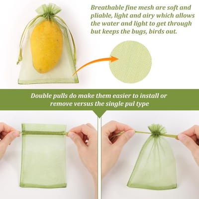 100 stuks - fruit bescherming zakken - fruit netten - Insectennet - voor fruitbomen - groene fruitnetten - met trekkoord - ongediertebestrijding - voor het kweken van fruit, bloemen en groenten - 15*10 cm - groen