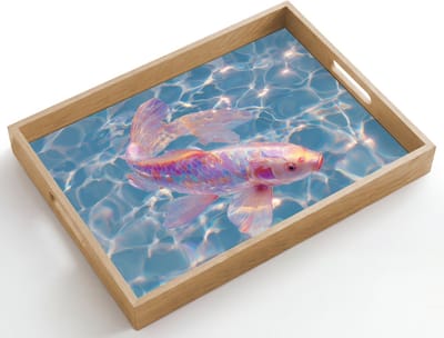 Dienblad hout 50x35 cm - Schootdienblad - Vis - Water - Blauw - Licht - Borrelplank rechthoek - Plateau dienbladen