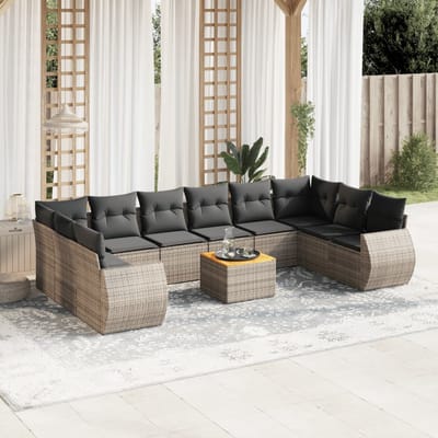 vidaXL - 11-delige - Loungeset - met - kussens - poly - rattan - grijs
