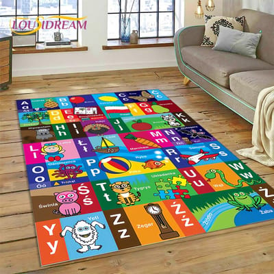 ABC Alfabet Kinderen Kruipen Vroeg Onderwijs Cartoon Kinderen Speelkamer Vloerkleed, Tapijt voor Woonkamer Slaapkamer Bank, Antislip Mat 40x60cm(15x23in)
