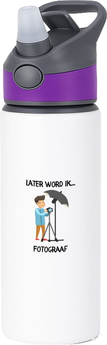 Hacebo® - Later word ik fotograaf waterfles met rietje paars - Fotograven - Fotografe - Foto - fotonemer - momentopname - trouwfotograaf - cameraman - camera - fototoestel - dierenfotograaf - fotografie - portretfoto - water fles - 650ML