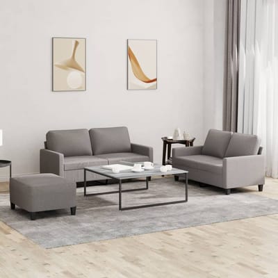 vidaXL - 3-delige - Loungeset - met - kussens - stof - taupe