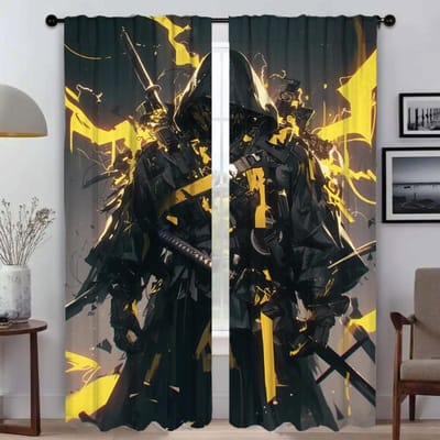 Thunder Ghost Warrior Gordijnen voor Woonkamer Gordijn voor Kamer 2 Panelen Halloween Decoratie Scheidingswand Home Interieur Gordijnen W50xH70cmx2pcs-CL