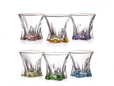 Elegante glazen met gekleurde bodem - COOPER van BOHEMIA KRISTAL - voor water, wijn, whisky, cognac - kristallen waterglazen met kleur - set 6 stuks