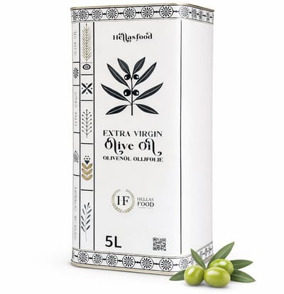 Hellas Food Olijfolie 5 liter Extra Vierge - Koudgeperst – Blend uit Peloponnesos – Volfruitige Smaak – Rijk aan Antioxidanten – Ideaal voor Koken & Salades
