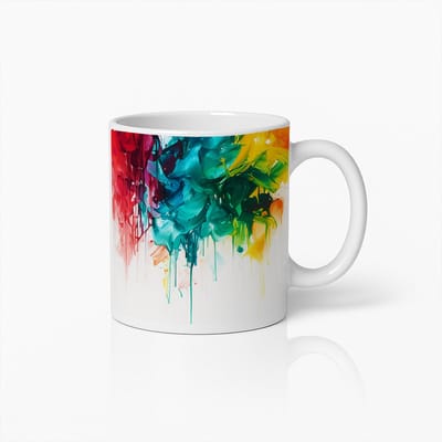 Levendige Abstracte Verfspat Koffiemok – Artistieke Kleurrijke Keramische Beker