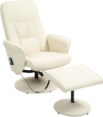 Killogood Massagestoel met voetensteun - ergonomisch - 10 massagepunten - kunstleer - afmetingen: 76 cm x 81 cm x 105 cm - gebroken wit