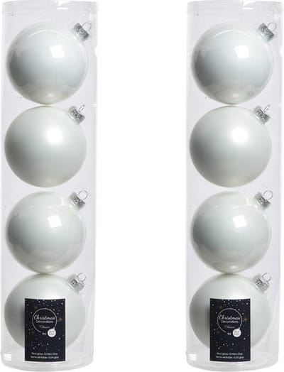 Decoris kerstballen - 8x st - wit - D10 cm - glas - kerstversiering