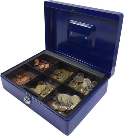 Geldcassette - Opbergkist - Contant Geld - Afneembaar Vak - 250 x 185 x 80 mm - Blauw