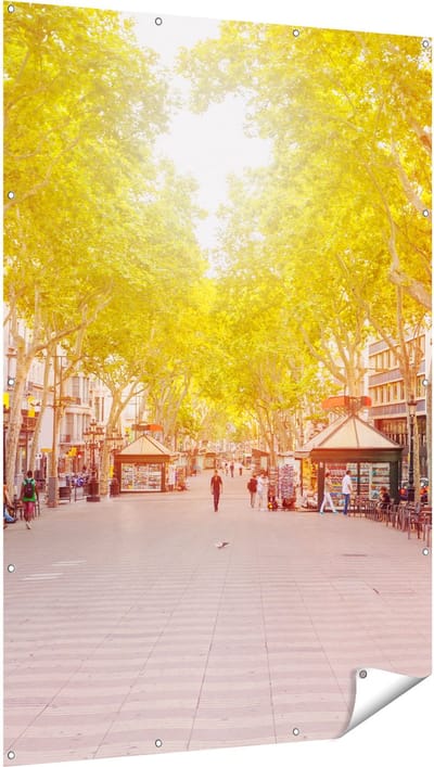 Gards Tuinposter De Ramblas Straat in Barcelona - 120x180 cm - Tuindoek - Tuindecoratie - Wanddecoratie buiten - Tuinschilderij