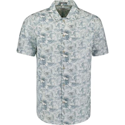 No Excess Shirt Short Sleeve Allover Printed With Linen Blue Maat: M | Casual Overhemden Outlet | Heren | Blauw
