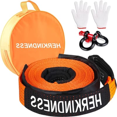 Robuise Sleepkabel van 10 Ton voor Auto, 5 m x 5 cm, Inclusief 2 Sluitingen, Handschoenen en Opbergtas, Sterk en Duurzaam