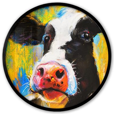 Poster in lijst Rond - Fotolijst 40x40 cm - Posters - Schilderij - Olieverf - Koe - Dieren - Ronde posterlijst zwart - Decoratie - Wanddecoratie woonkamer - Muurdecoratie slaapkamer