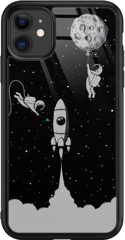 Hoesje geschikt voor iPhone 11 - Space shuttle - Luxe Glazen Hardcase - Hippe print - Grijs - Leuke Telefoonhoesjes