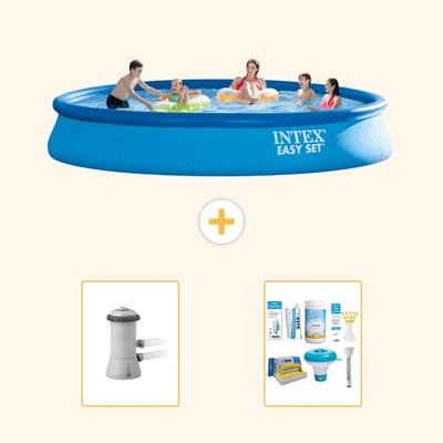 Intex Rond Opblaasbaar Easy Set Zwembad - 457 x 84 cm - Blauw - Inclusief Pomp - Onderhoudspakket - 3-delig