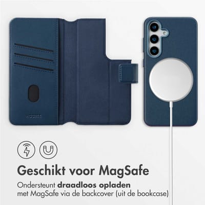 Accezz Hoesje - Geschikt voor Samsung Galaxy S25 - Leather Bookcase 2-in-1 met Magnetische Ring - Nightfall Blue