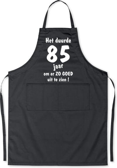 Mijncadeautje - Luxe Keukenschort - Het duurde 85 jaar - Unisex - Zwart - Leeftijd