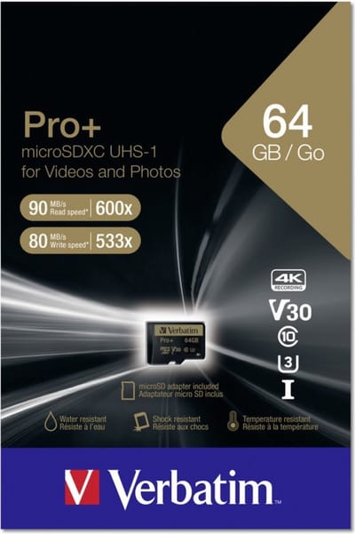 Verbatim Micro SDXC Pro+ 64GB Class 10 UHS-I incl Adapter