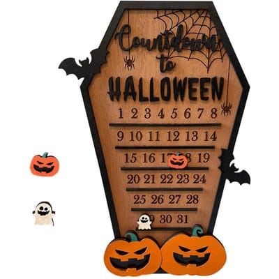 Halloween Aftel Decoratie Pompoen Vleermuis Spook Kalender Halloween DIY Verplaatsbaar Houten Blok black