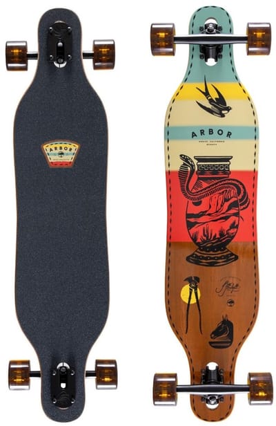 Arbor Drop Through Longboard Jess Mudgett Axis 37 Allround Cruiser met Drop-Through Deck, Smooth Carve Setup en Premium Artwork