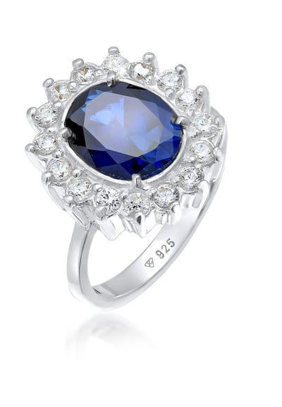 Elli - Ring - Dames Cocktail Koninklijk met Synthetische Saffier en Zirkonia in 925 Sterling Zilver - Dames