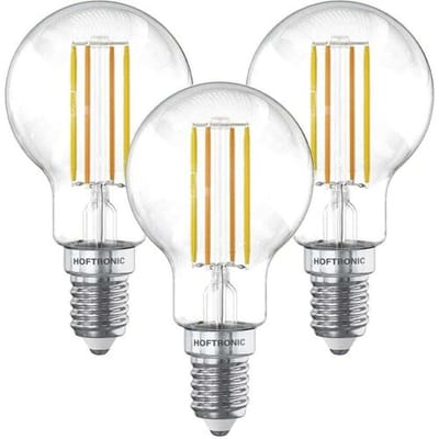 HOFTRONIC - Set van 3 Smart Gloeilampen - 4,9 Watt 470 Lumen - Kooldraadlampen - P45 Vorm Helder - 1800-3000K - Dimbaar - E27 Filament - Bedienbaar via Google Home & Amazon Alexa